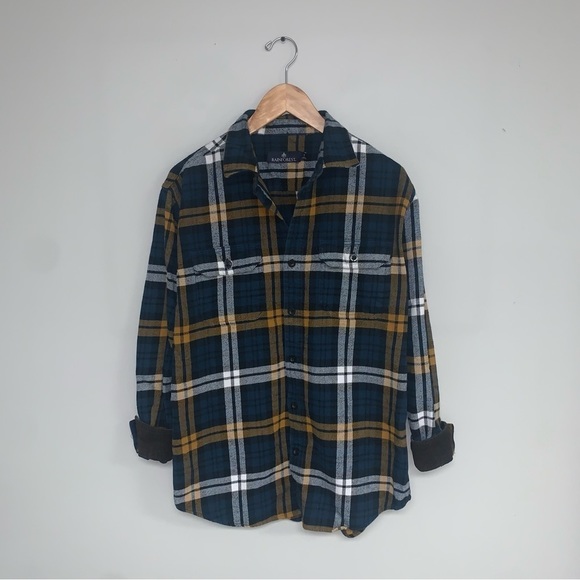 Rainforest Plaid Flannel Shirt Jacket  Corduroy Blue Orange Men's Size Medium‎ - Picture 3 of 10